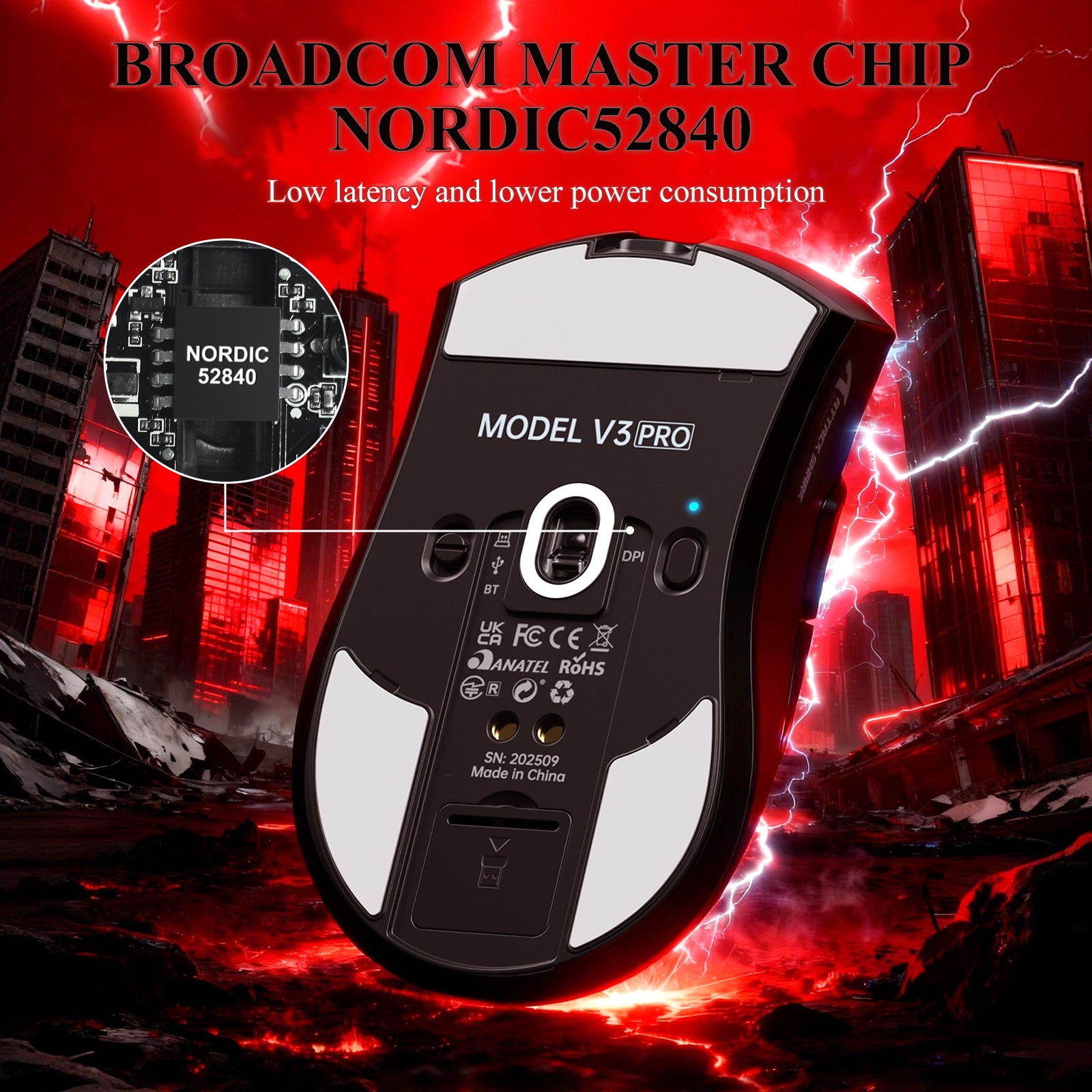 ATTACK SHARK V3PRO Ultra lekka Tri-mode mysz gamingowa z dokiem ładującym