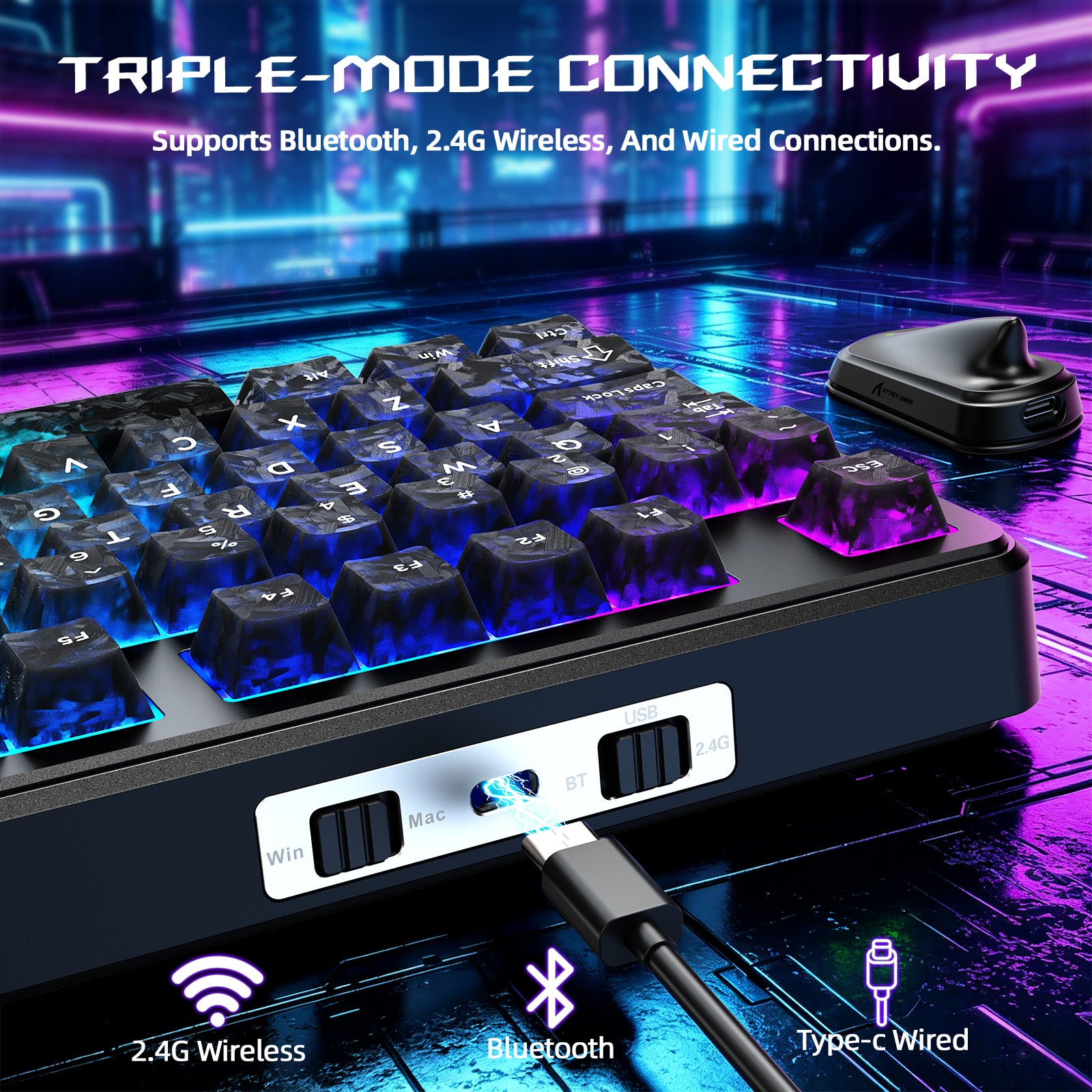 ATTACK SHARK X87 ULTRA Bezprzewodowa klawiatura do gier z odbiornikiem 8KHz i spiralnym kablem RGB