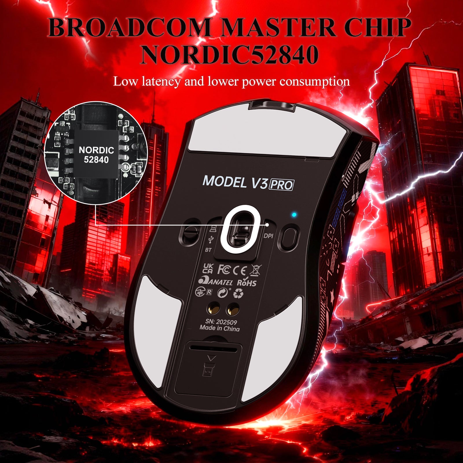 ATTACK SHARK V3PRO Ultra lekka Tri-mode mysz gamingowa z dokiem ładującym