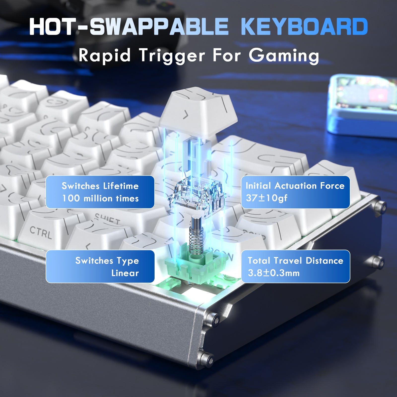 ATTACK SHARK X68MAX HE Klawiatura CNC z aluminium z szybkim wyzwalaczem i przełącznikiem magnetycznym z kablem C01Ultra RGB spiralnym