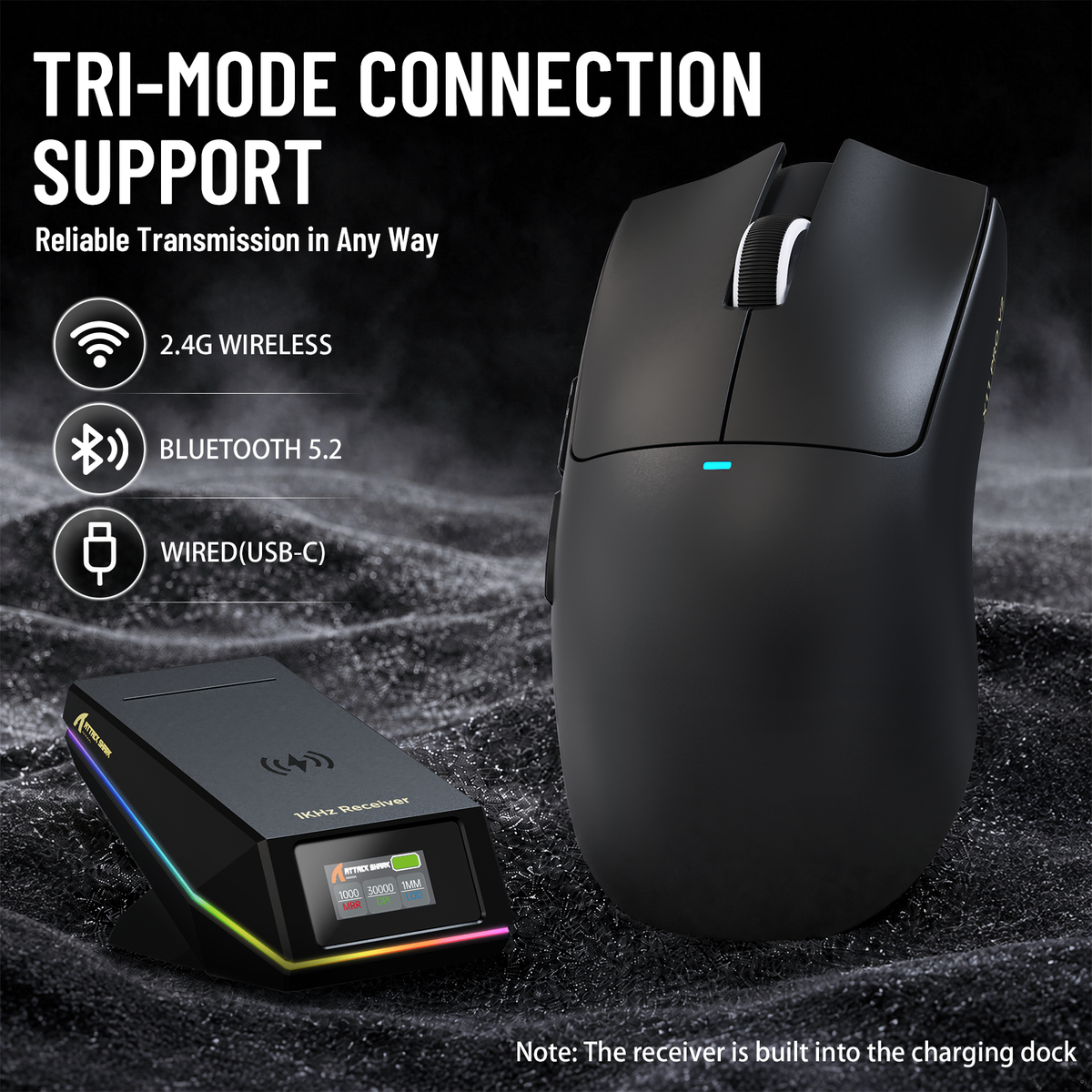 Bezprzewodowa mysz gamingowa ATTACK SHARK X11 PRO V2 z wyświetlaczem TFT, stacją ładującą i zwiniętym kablem C06