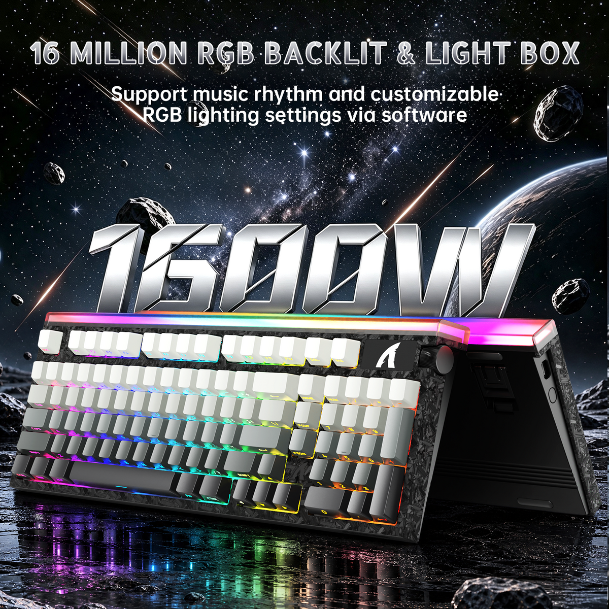 Klawiatura przewodowa ATTACK SHARK R98 HE z włókna węglowego, szybkim spustem, magnetycznym przełącznikiem oraz kablem Ultra RGB C01 w oplocie spiralnym