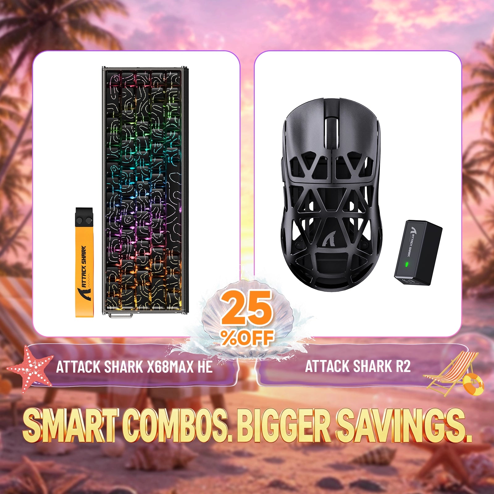 ATTACK SHARK X68MAX HE keyboard and R2 wireless gaming mouse bundle, 25% off