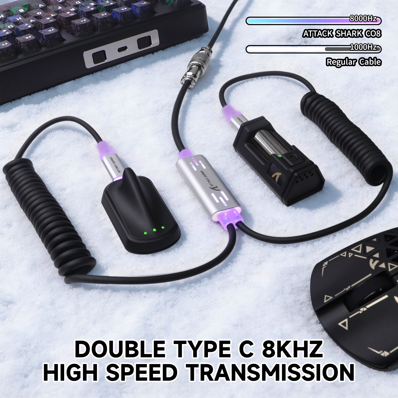ATTACK SHARK C08 2-w-1 niestandardowy kabel lotniczy do magnetycznych klawiatur 8kHz