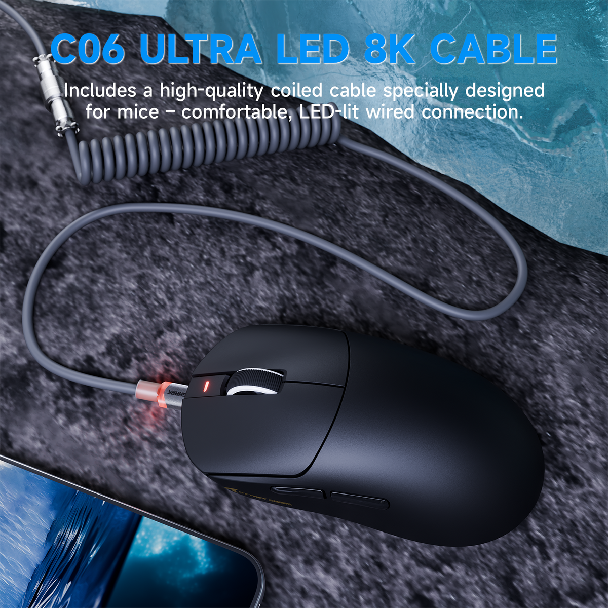 Bezprzewodowa mysz gamingowa ATTACK SHARK X8 PLUS z trzema trybami łączności i kablem C06 ULTRA