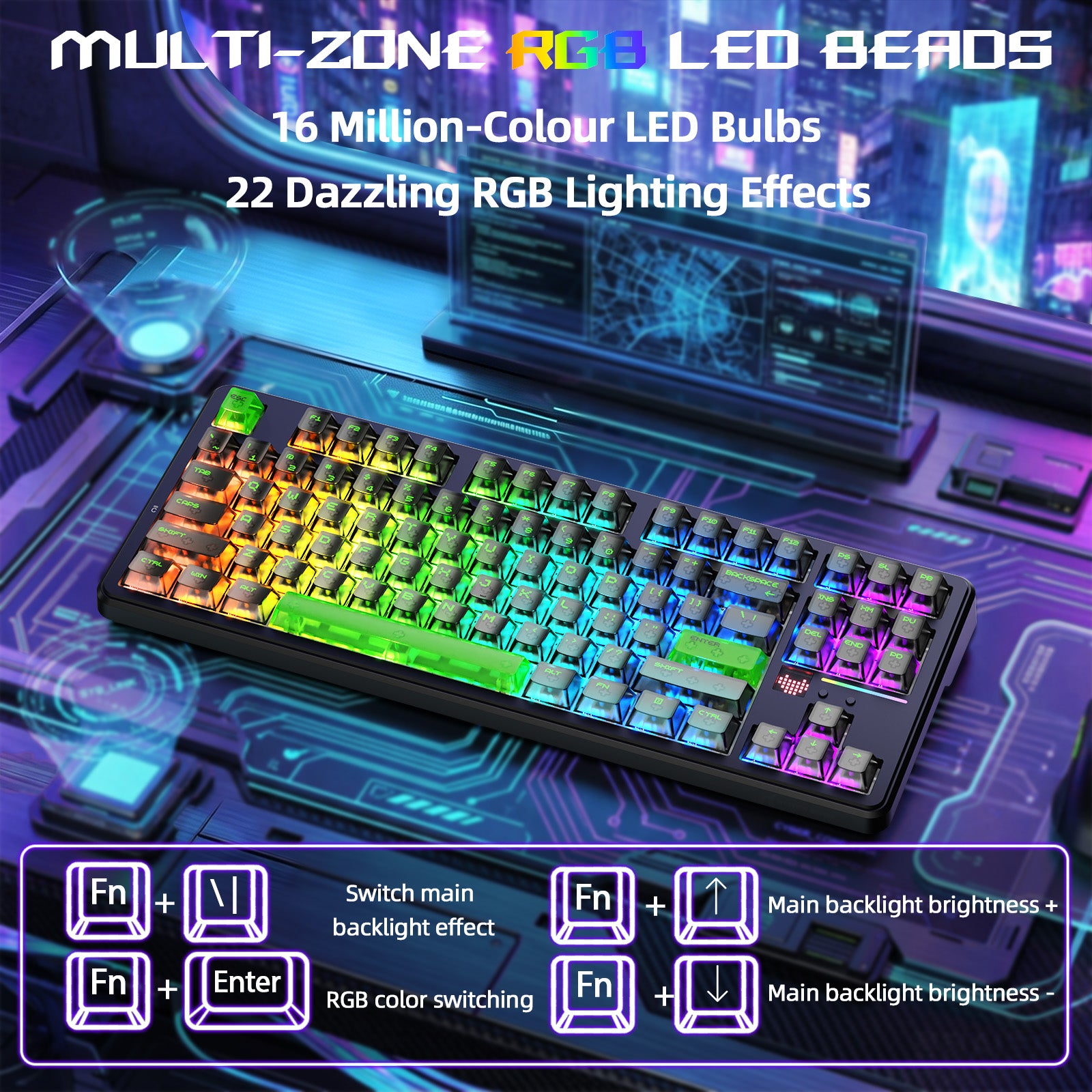 ATTACK SHARK X87 ULTRA Bezprzewodowa klawiatura do gier z odbiornikiem 8KHz i spiralnym kablem RGB