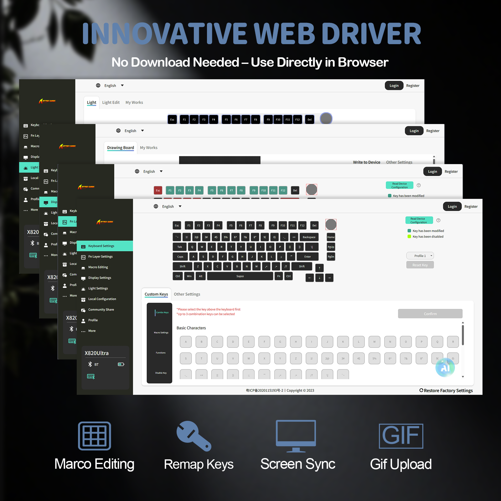 ATTACK SHARK X820Ultra Tri-mode Mechaniczna klawiatura z uszczelką