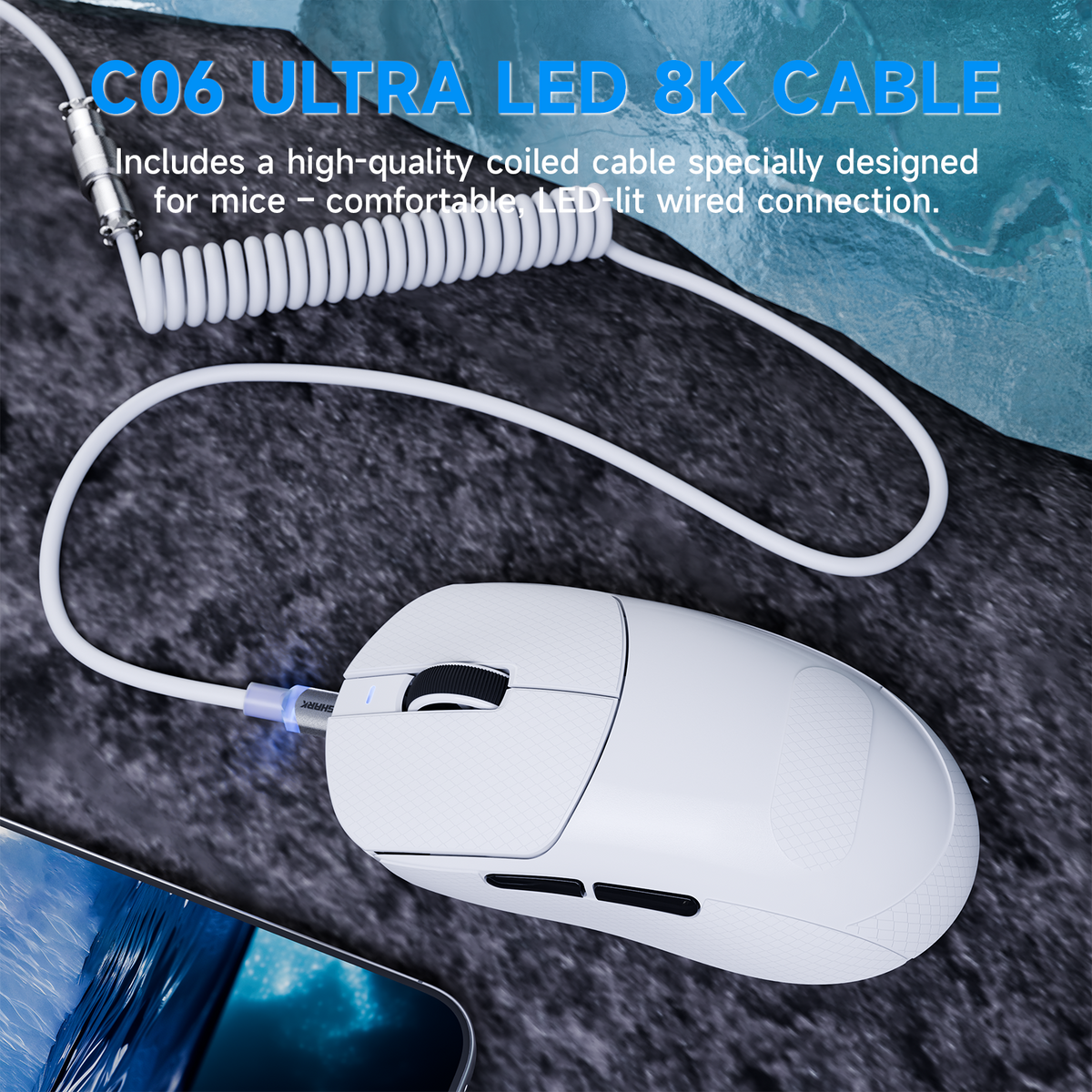 Bezprzewodowa mysz gamingowa ATTACK SHARK X8 PLUS z trzema trybami łączności i kablem C06 ULTRA