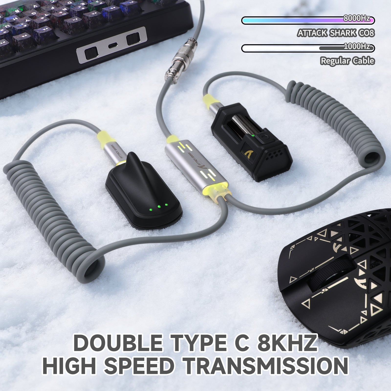 ATTACK SHARK C08 2-w-1 niestandardowy kabel lotniczy do magnetycznych klawiatur 8kHz