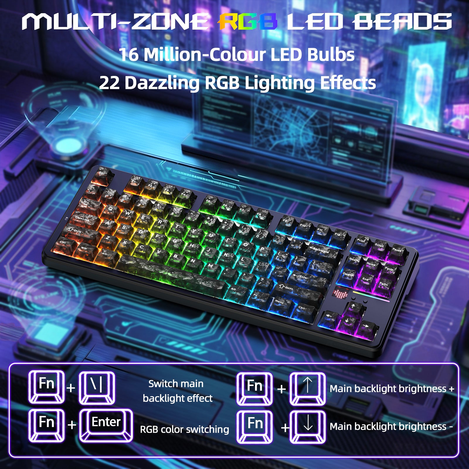 ATTACK SHARK X87 ULTRA Bezprzewodowa klawiatura do gier z odbiornikiem 8KHz i spiralnym kablem RGB