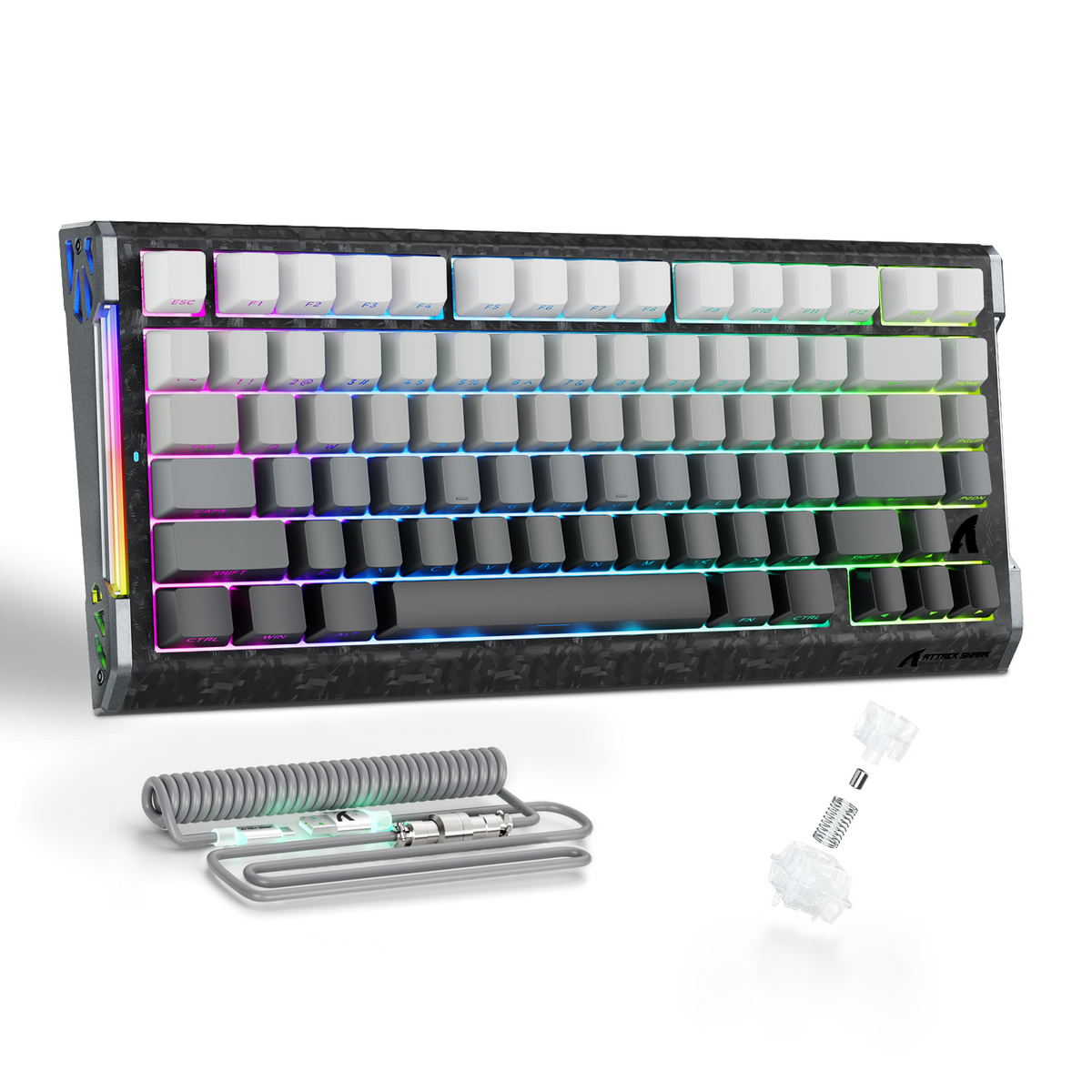 ATTACK SHARK R86 HE Carbon Fiber Przewodowa klawiatura gamingowa z magnetycznymi przełącznikami i szybkim wyzwalaniem, z kablem spiralnym C01 ULTRA RGB