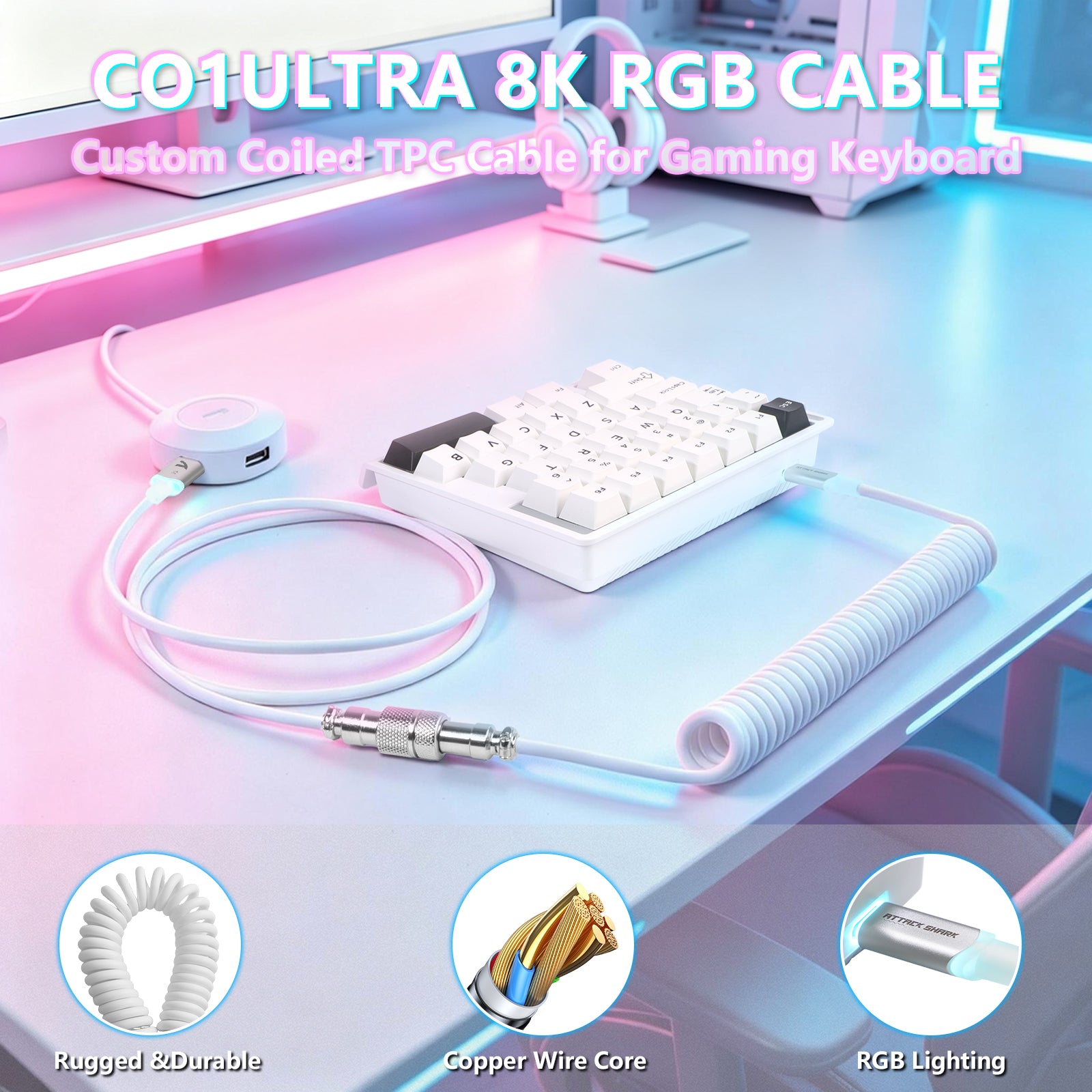 ATTACK SHARK M36 HE Jednoręczna klawiatura z magnetycznym przełącznikiem & C01 ULTRA LED Aviator Cable
