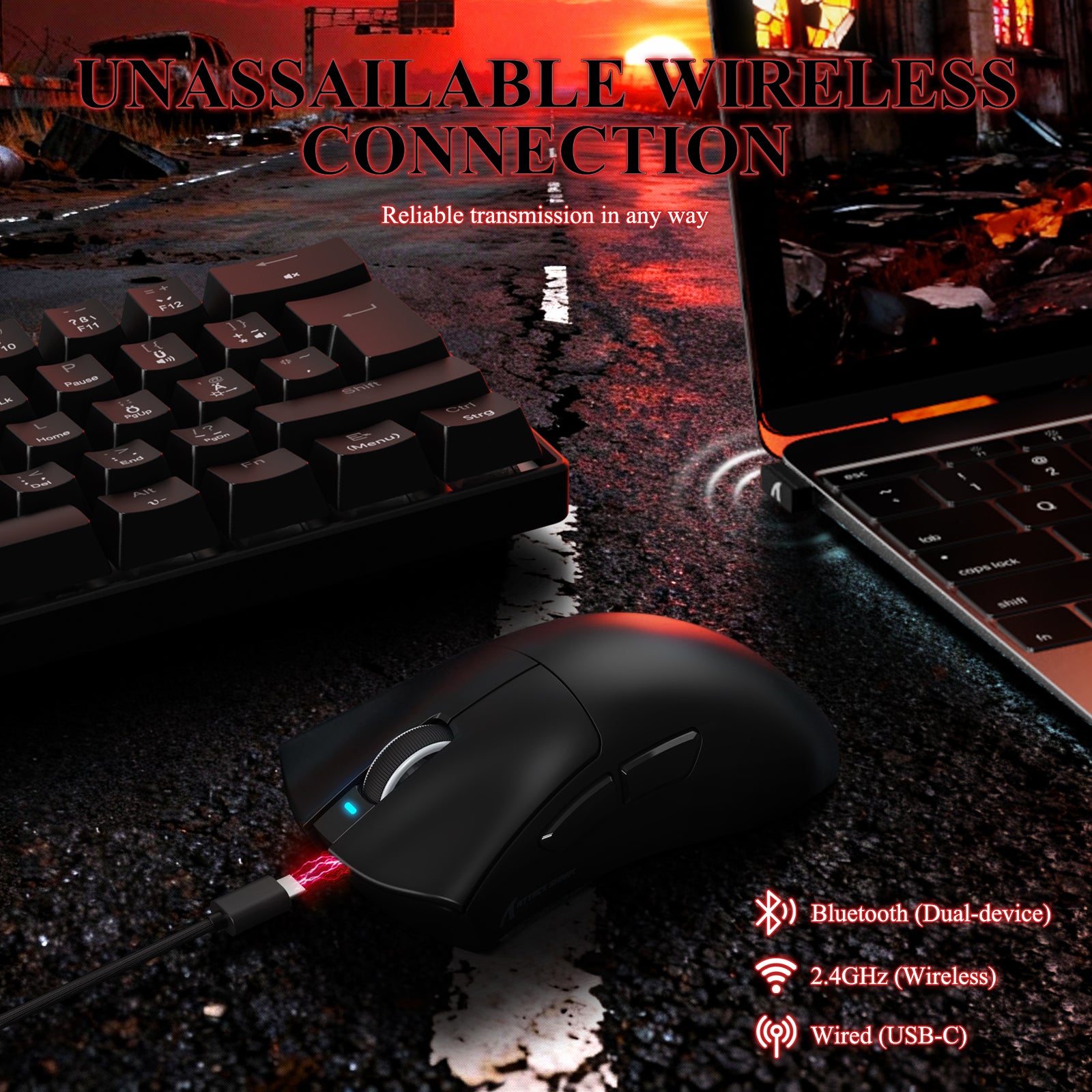 ATTACK SHARK V3PRO Ultra lekka Tri-mode mysz gamingowa z dokiem ładującym