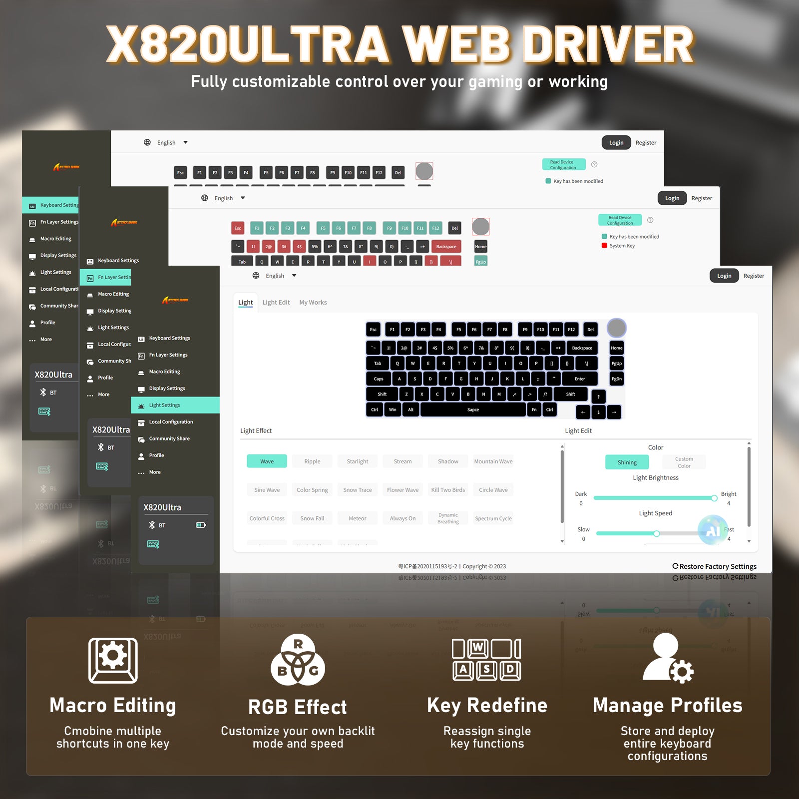 ATTACK SHARK X820ULTRA Mechaniczna klawiatura z kablem C01ULTRA w oplocie