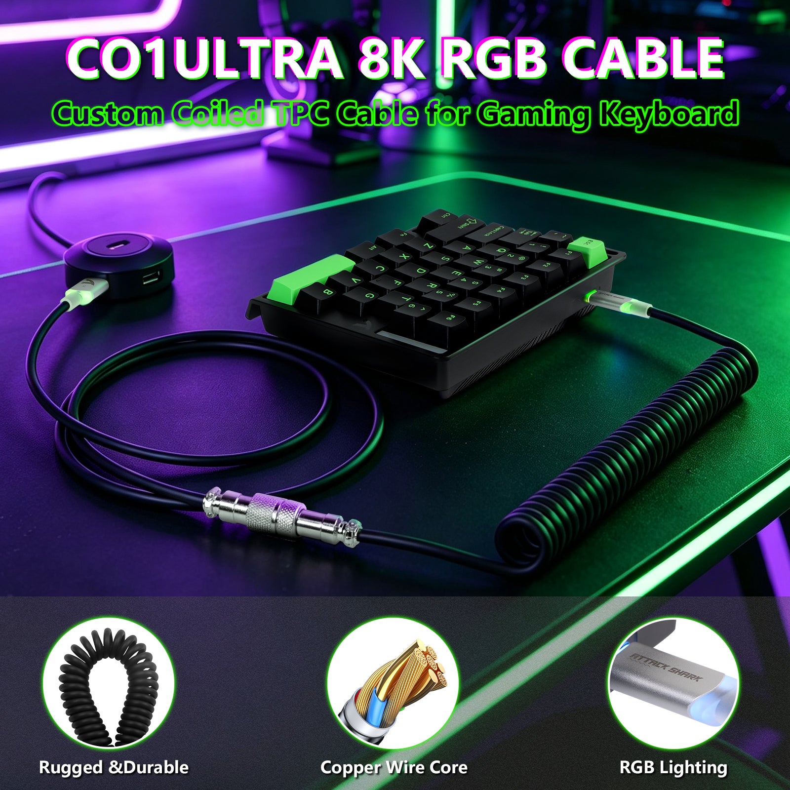 ATTACK SHARK M36 HE Jednoręczna klawiatura z magnetycznym przełącznikiem & C01 ULTRA LED Aviator Cable