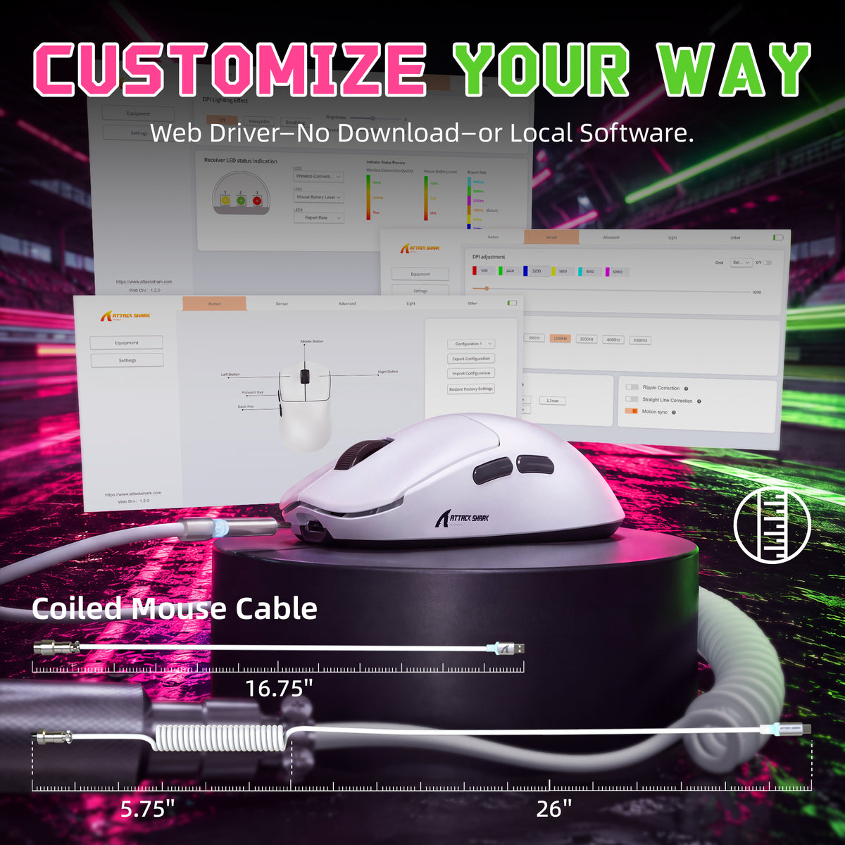 ATTACK SHARK F1 AIR 39g Bezprzewodowa mysz gamingowa z sensorem PAW3955MAX i przewodem C06 Ultra