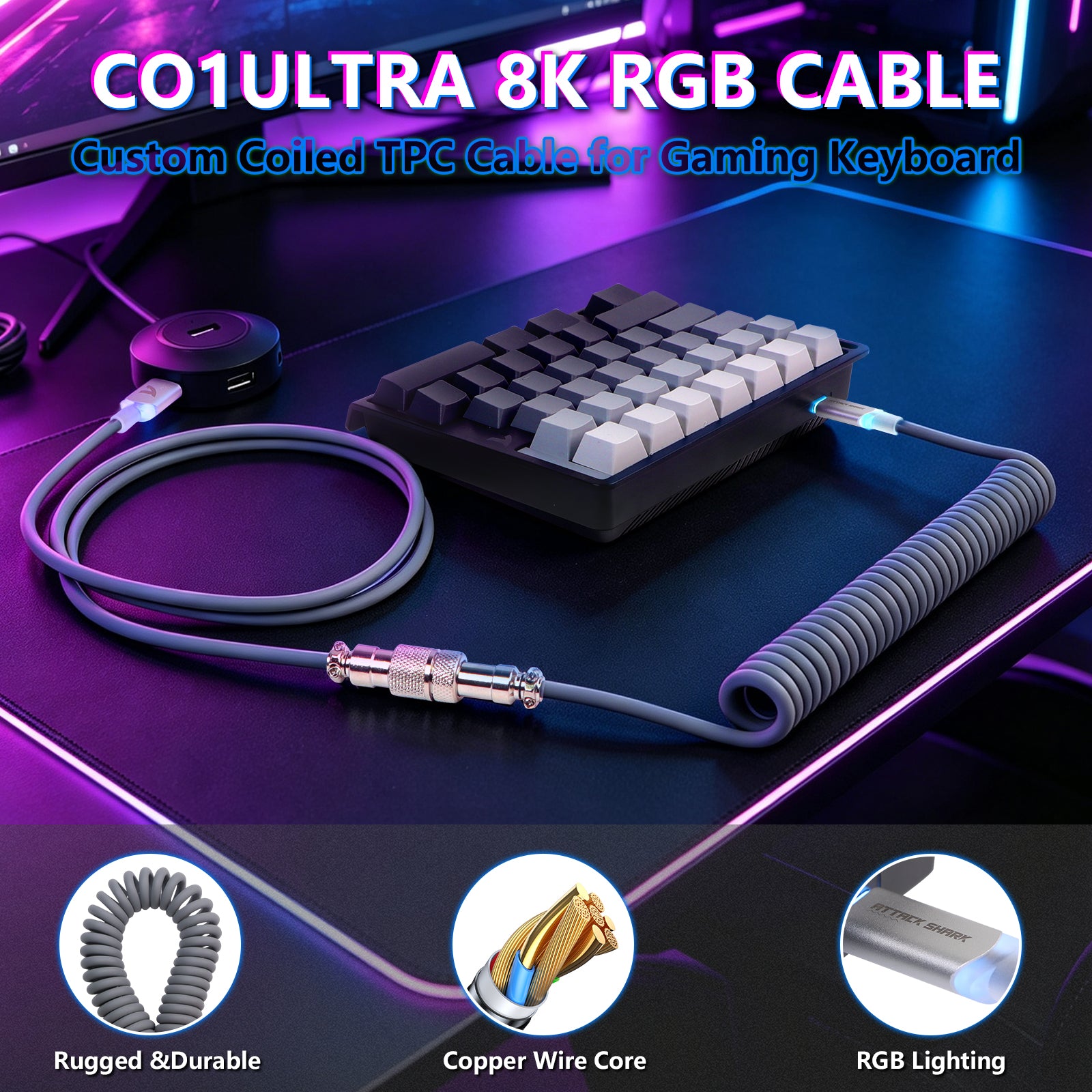 ATTACK SHARK M36 HE Jednoręczna klawiatura z magnetycznym przełącznikiem & C01 ULTRA LED Aviator Cable