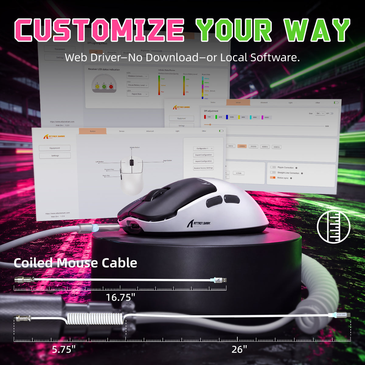 ATTACK SHARK F1 AIR 39g Bezprzewodowa mysz gamingowa z sensorem PAW3955MAX i przewodem C06 Ultra