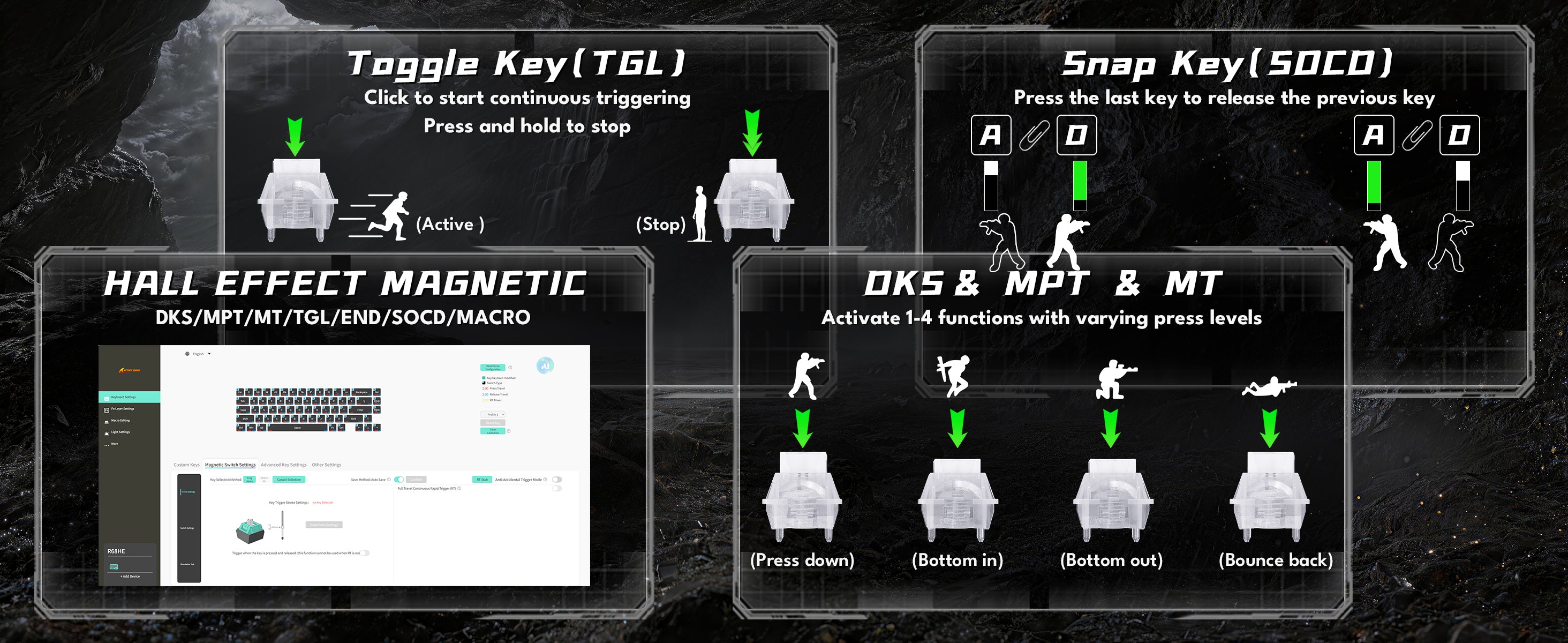 ATTACK SHARK R68 HE Carbon Fiber Wired Rapid Trigger Magnetic Switch Keyboard With C01 Ultra RGB Coiled Cable