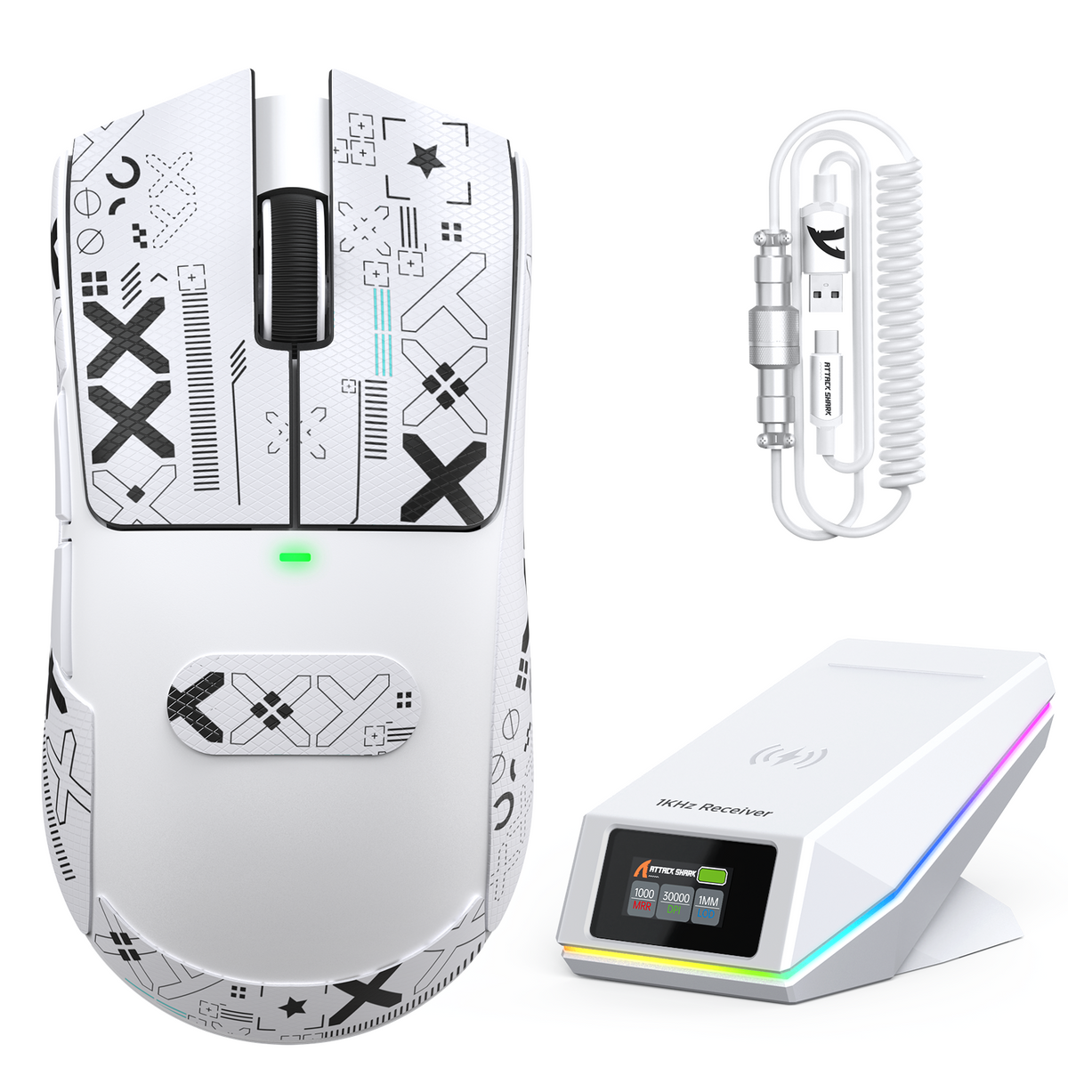 Bezprzewodowa mysz gamingowa ATTACK SHARK X11 PRO V2 z wyświetlaczem TFT, stacją ładującą i zwiniętym kablem C06