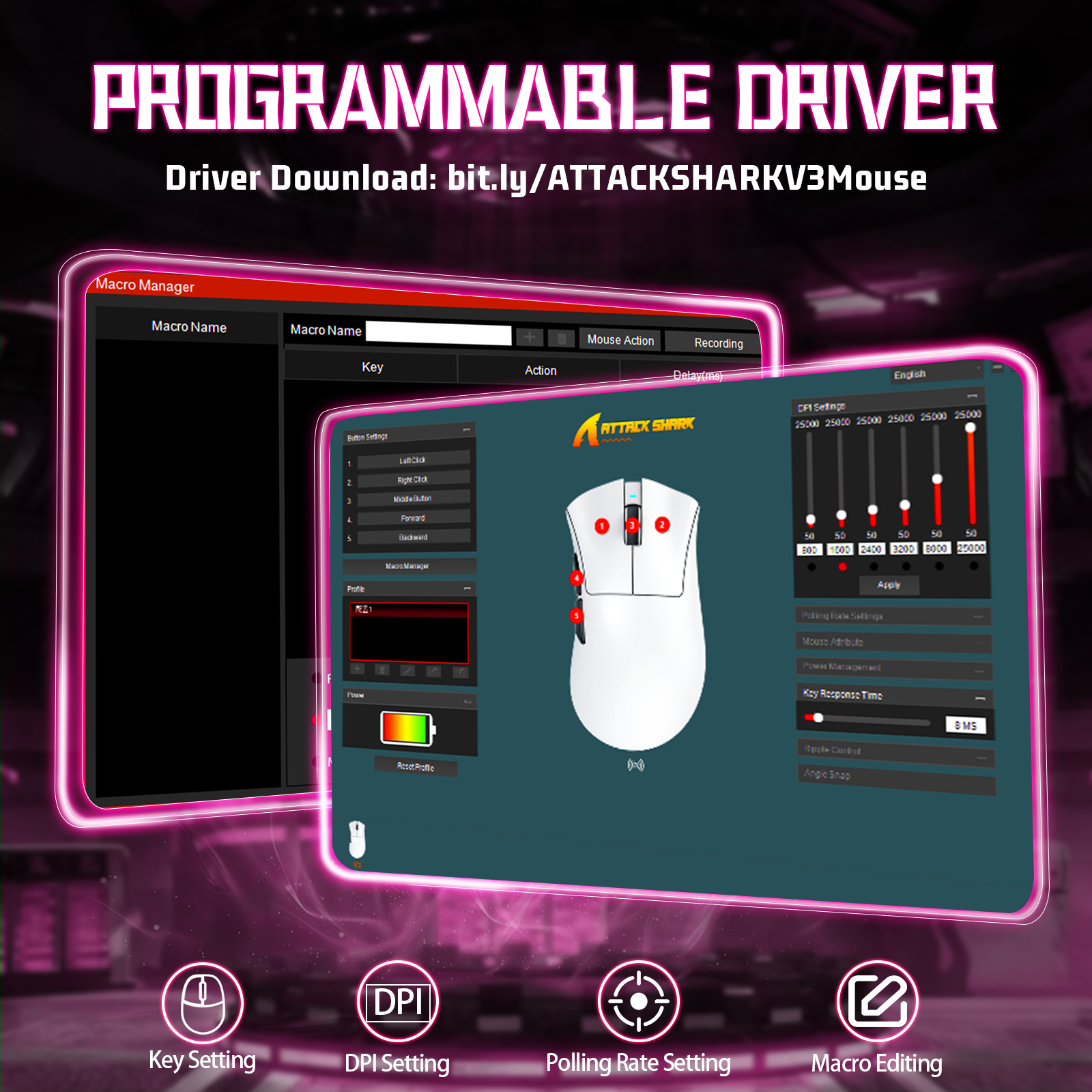 Black ATTACK SHARK V3 ultra-light gaming mouse with ergonomic shell and honeycomb top design