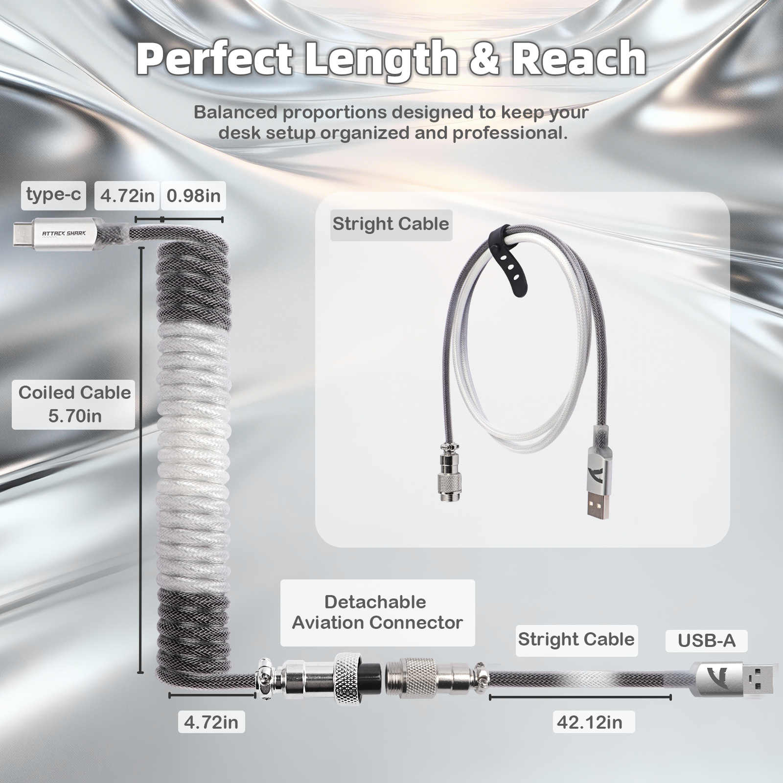 ATTACK SHARK C01ULTIMATE Kabel spiralny do magnetycznej klawiatury 8KHz