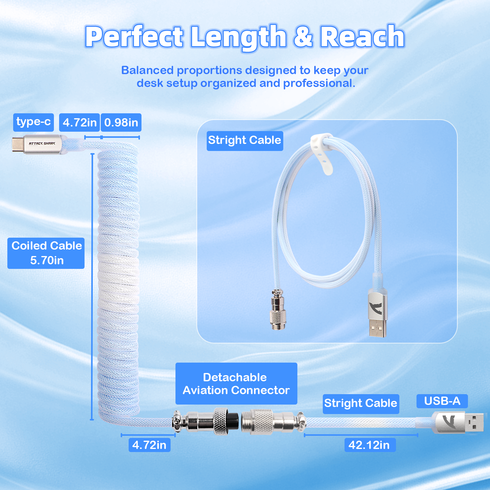 ATTACK SHARK C01ULTIMATE Kabel spiralny do magnetycznej klawiatury 8KHz