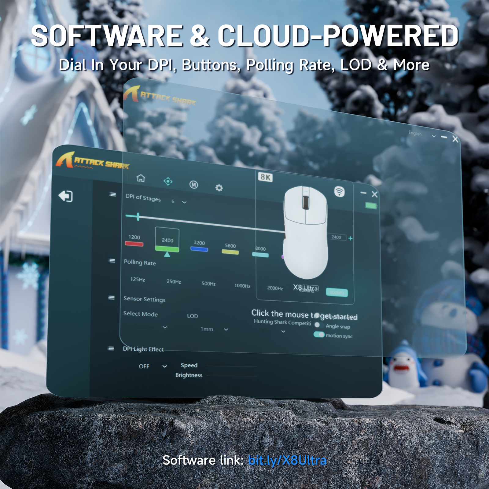 ATTACK SHARK X8 Ultra 8KHz Wireless Gaming Mouse With C06 Ultra Cable