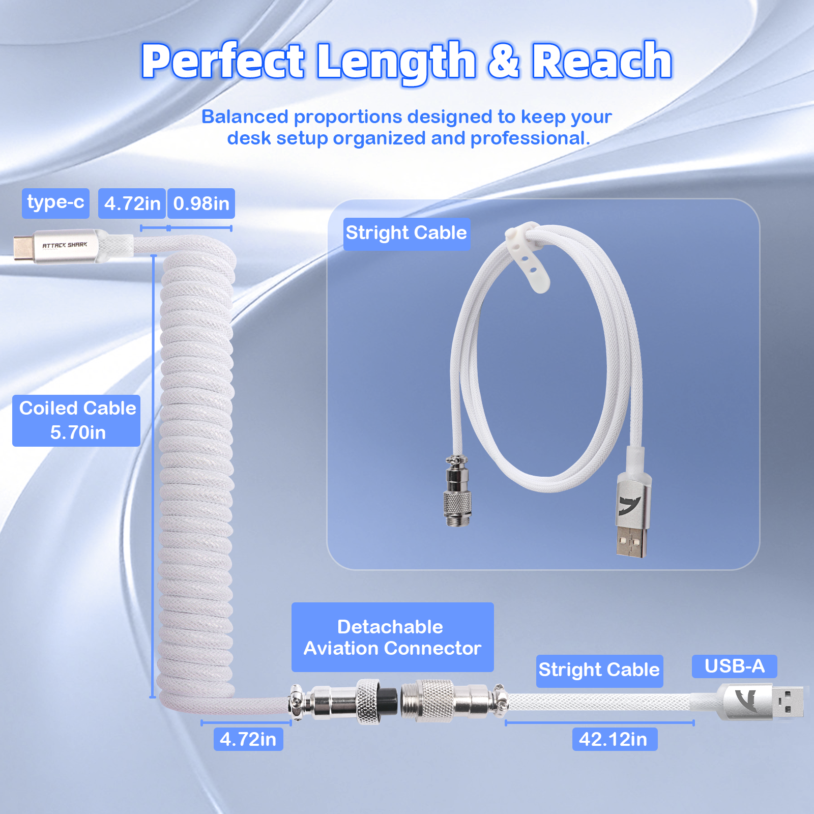 ATTACK SHARK C01ULTIMATE Kabel spiralny do magnetycznej klawiatury 8KHz