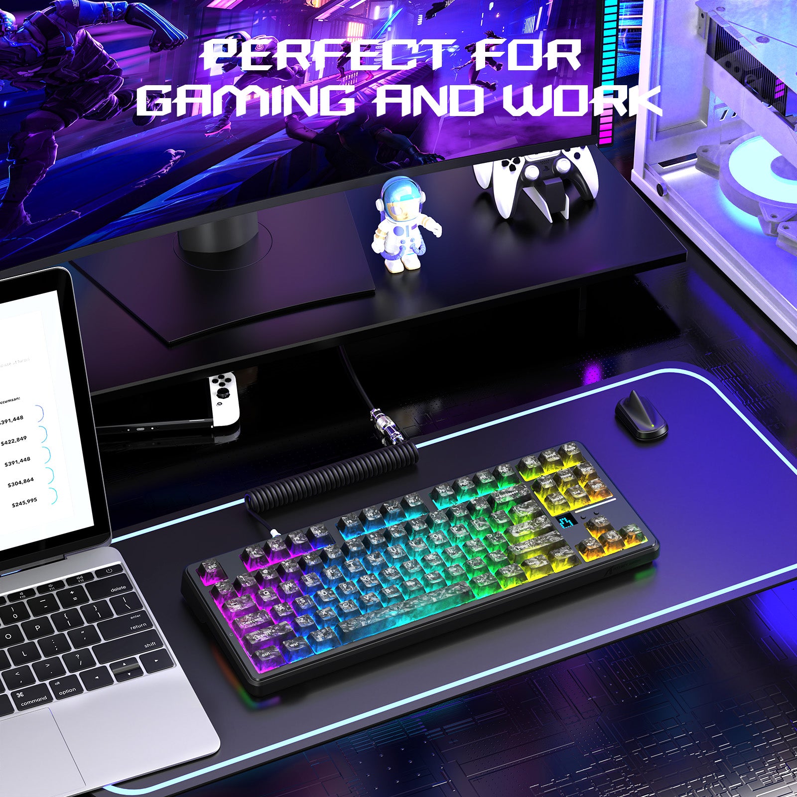 ATTACK SHARK X87 ULTRA Bezprzewodowa klawiatura do gier z odbiornikiem 8KHz i spiralnym kablem RGB