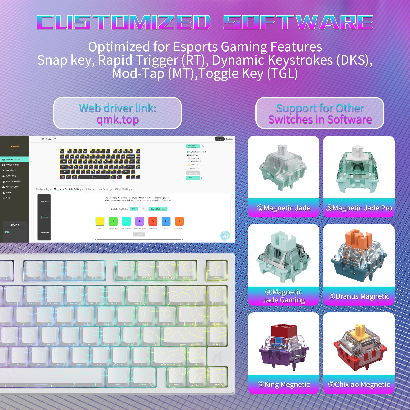 ATTACK SHARK R82 HE Przewodowa klawiatura do gier 75% z kablem LED C01ULTRA