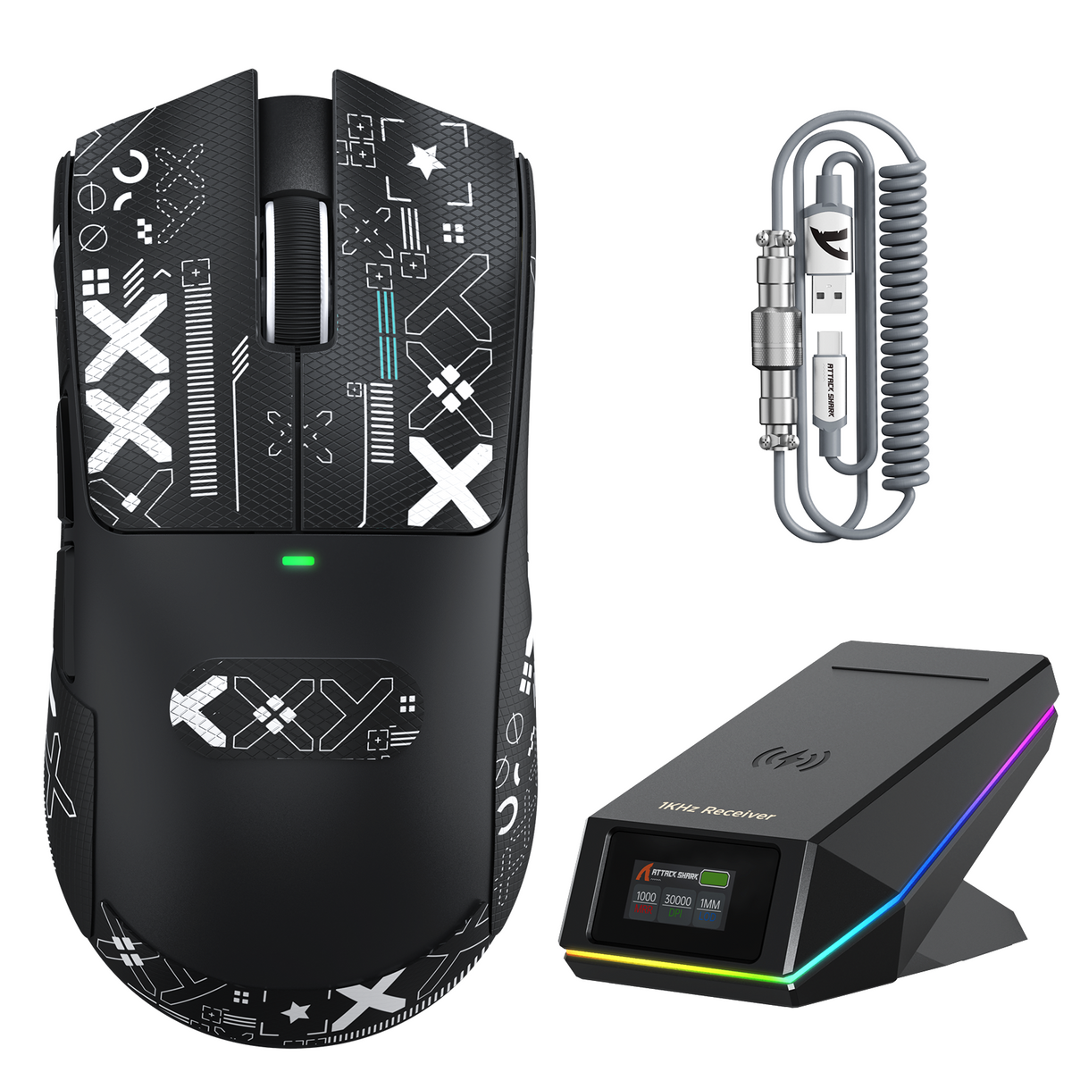 Bezprzewodowa mysz gamingowa ATTACK SHARK X11 PRO V2 z wyświetlaczem TFT, stacją ładującą i zwiniętym kablem C06