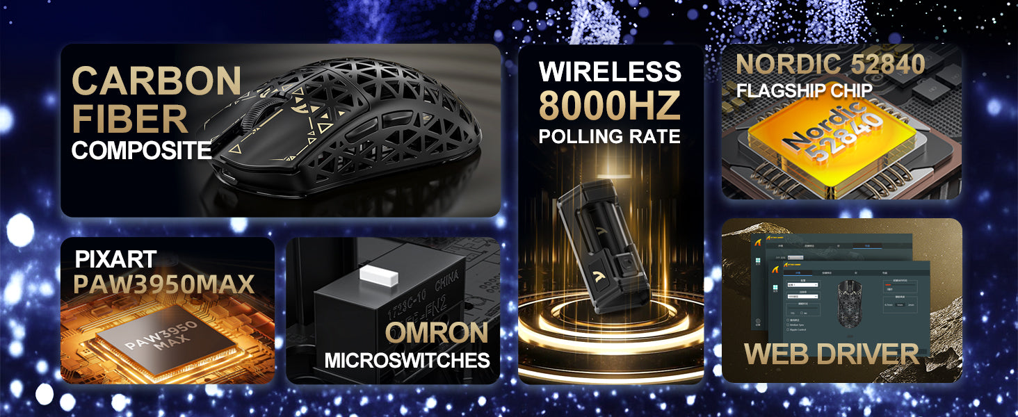 ATTACK SHARK R5 ULTRA Bezprzewodowa mysz do gier z włókna węglowego 8K PAW3950MAX z 8K spiralnym kablem