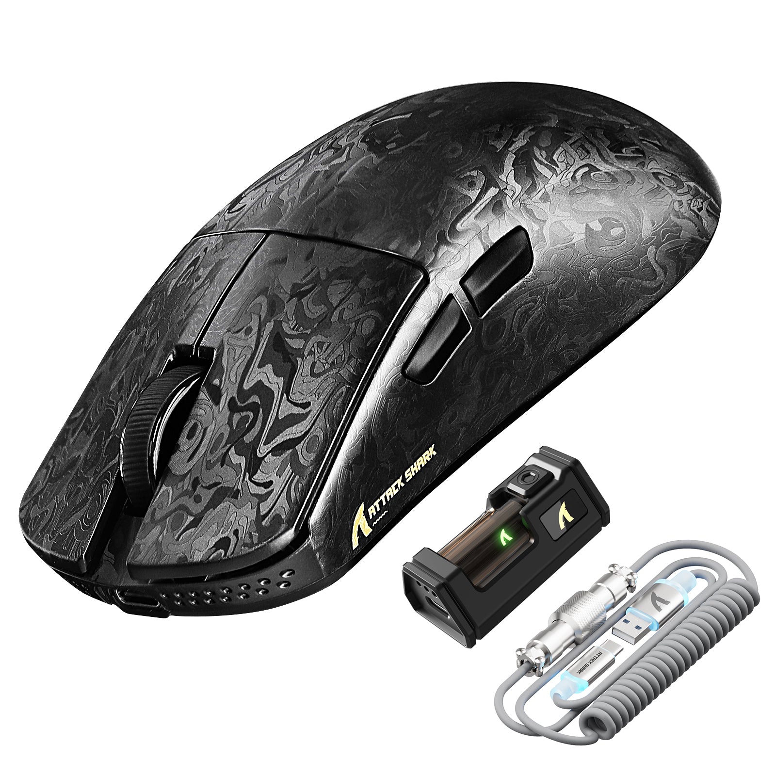 ATTACK SHARK R11 ULTRA Carbon Fiber Wireless 8K PAW3950MAX Gaming Mouse with C06 Ultra LED Cable