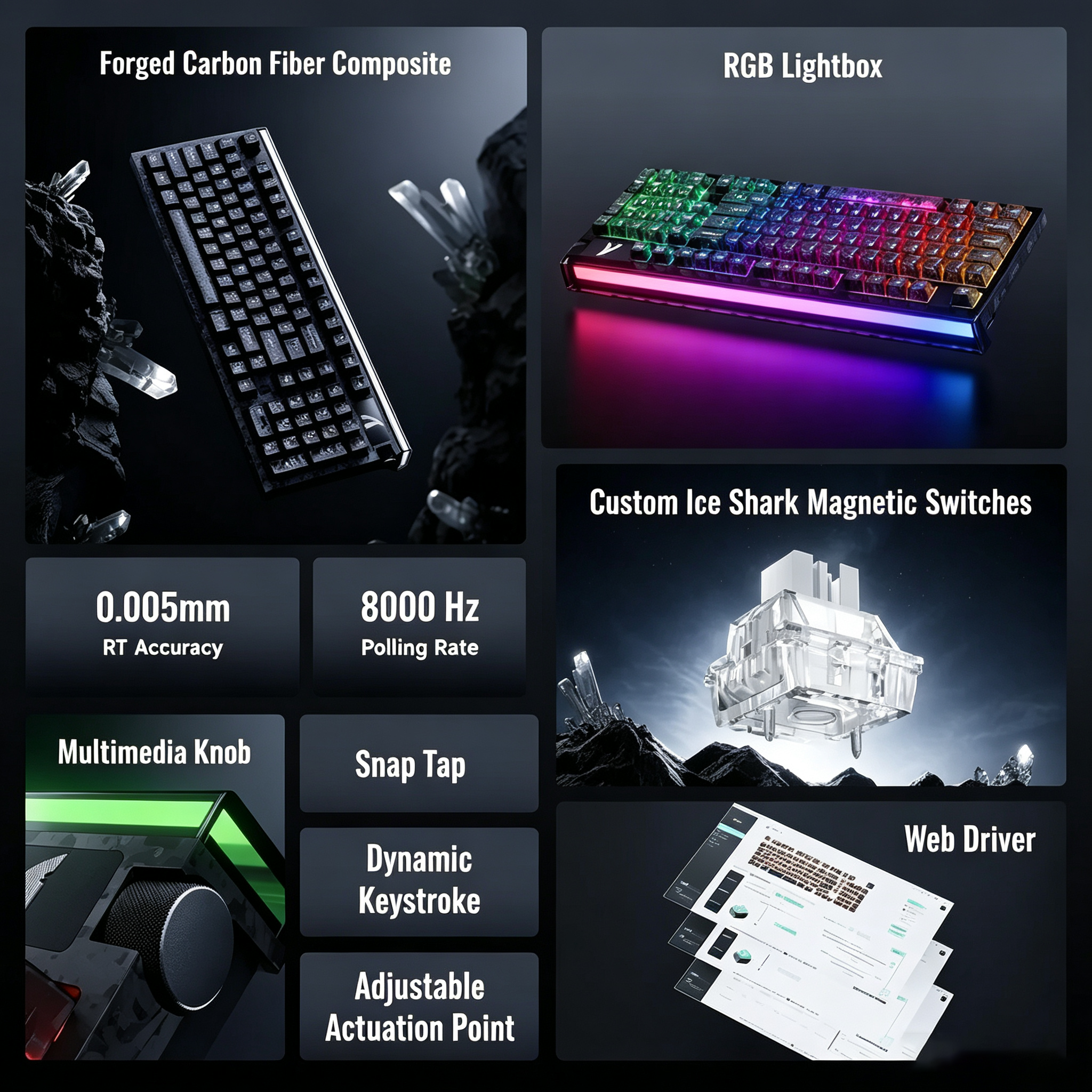 Klawiatura przewodowa ATTACK SHARK R98 HE z włókna węglowego, szybkim spustem, magnetycznym przełącznikiem oraz kablem Ultra RGB C01 w oplocie spiralnym