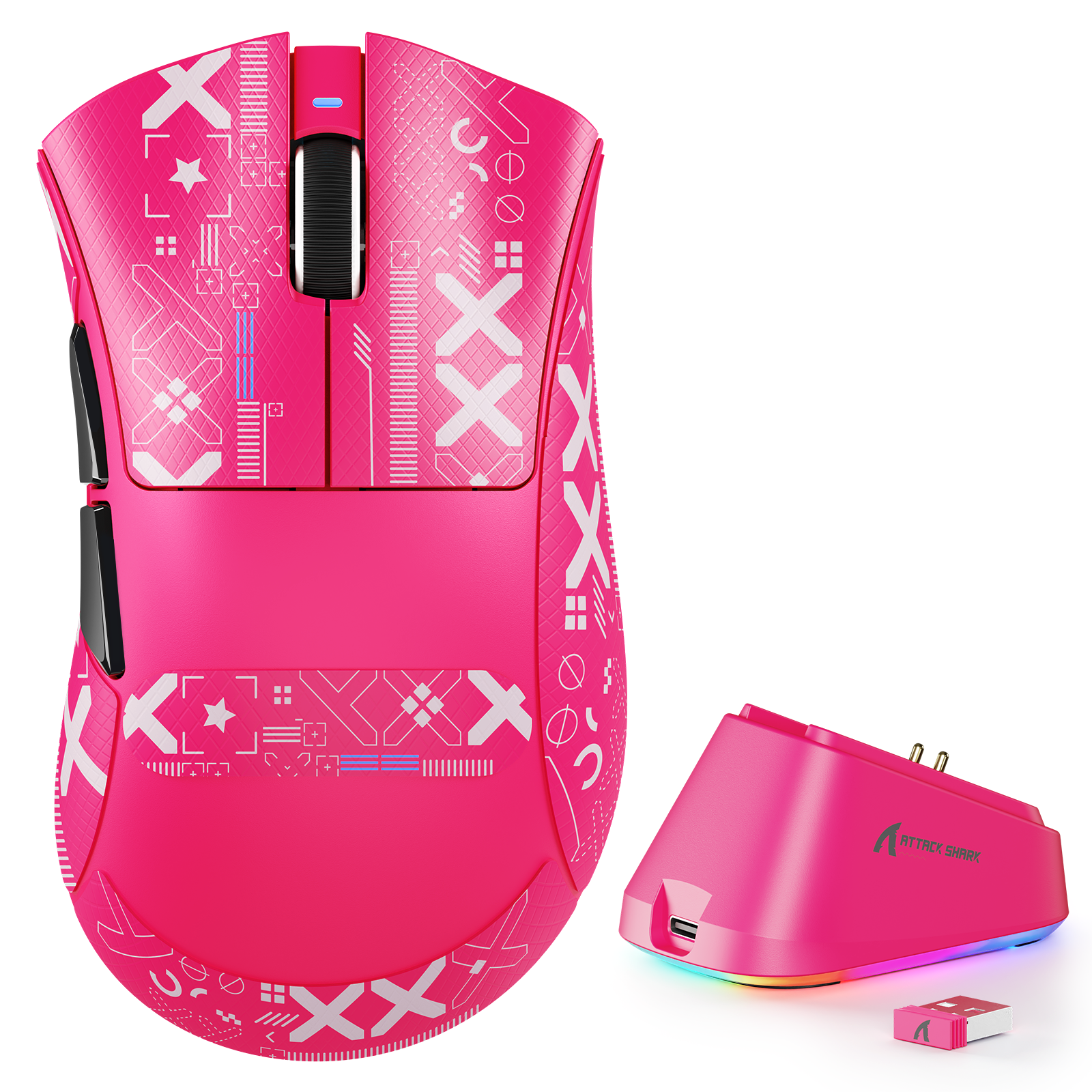 ATTACK SHARK V3PRO wireless gaming mouse on RGB magnetic charging dock