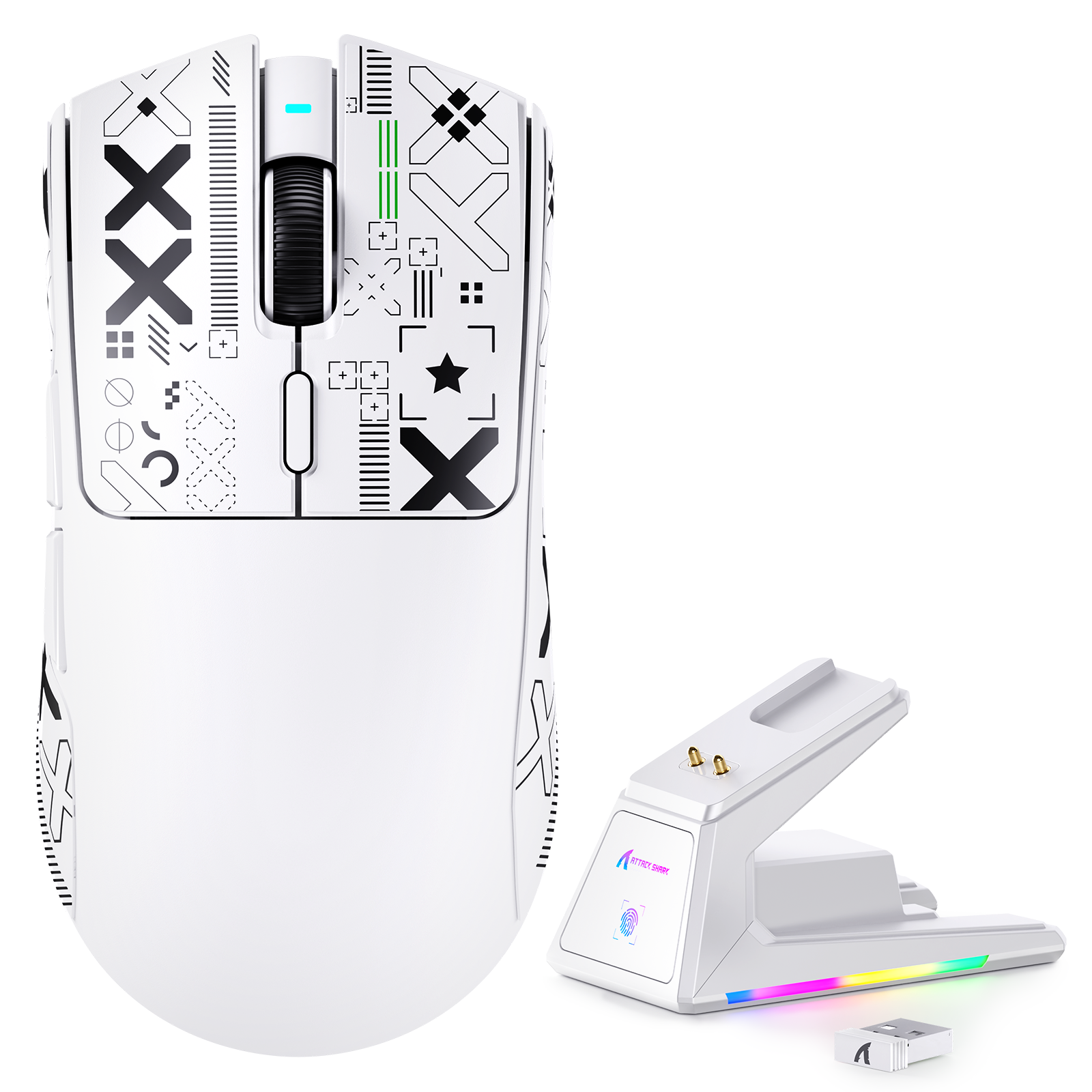 ATTACK SHARK X1 Tri-mode Gamingowa Mysz z Touchpadem RGB Stacja Ładująca Czujnik PAW3395PRO