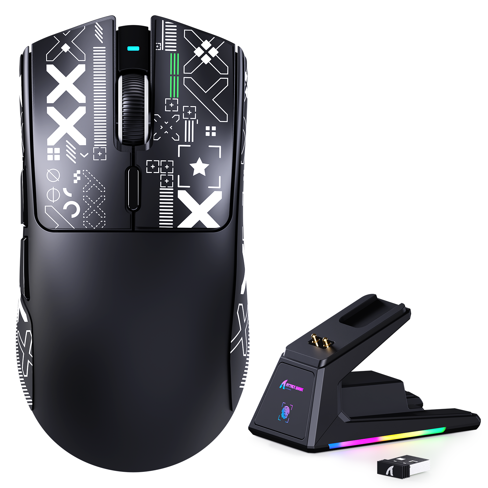 ATTACK SHARK X1 Tri-mode Gamingowa Mysz z Touchpadem RGB Stacja Ładująca Czujnik PAW3395PRO