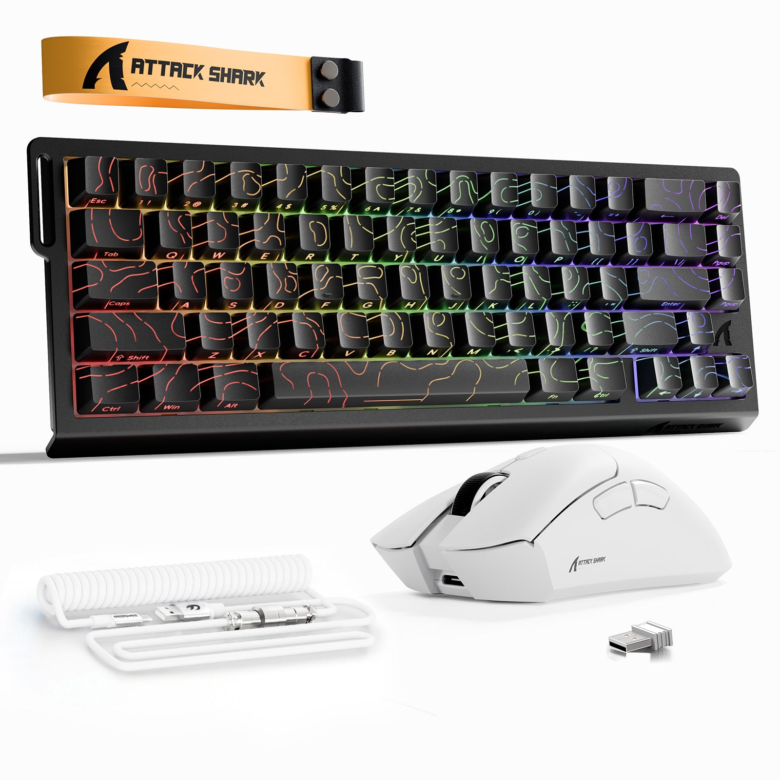 ATTACK SHARK X68HE Klawiatura Rapid Trigger + bezprzewodowa mysz do gier R1 + kabel spiralny C01 w zestawie