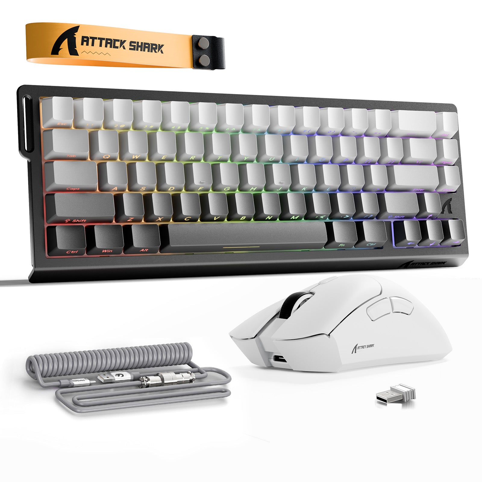 ATTACK SHARK X68HE Klawiatura Rapid Trigger + bezprzewodowa mysz do gier R1 + kabel spiralny C01 w zestawie