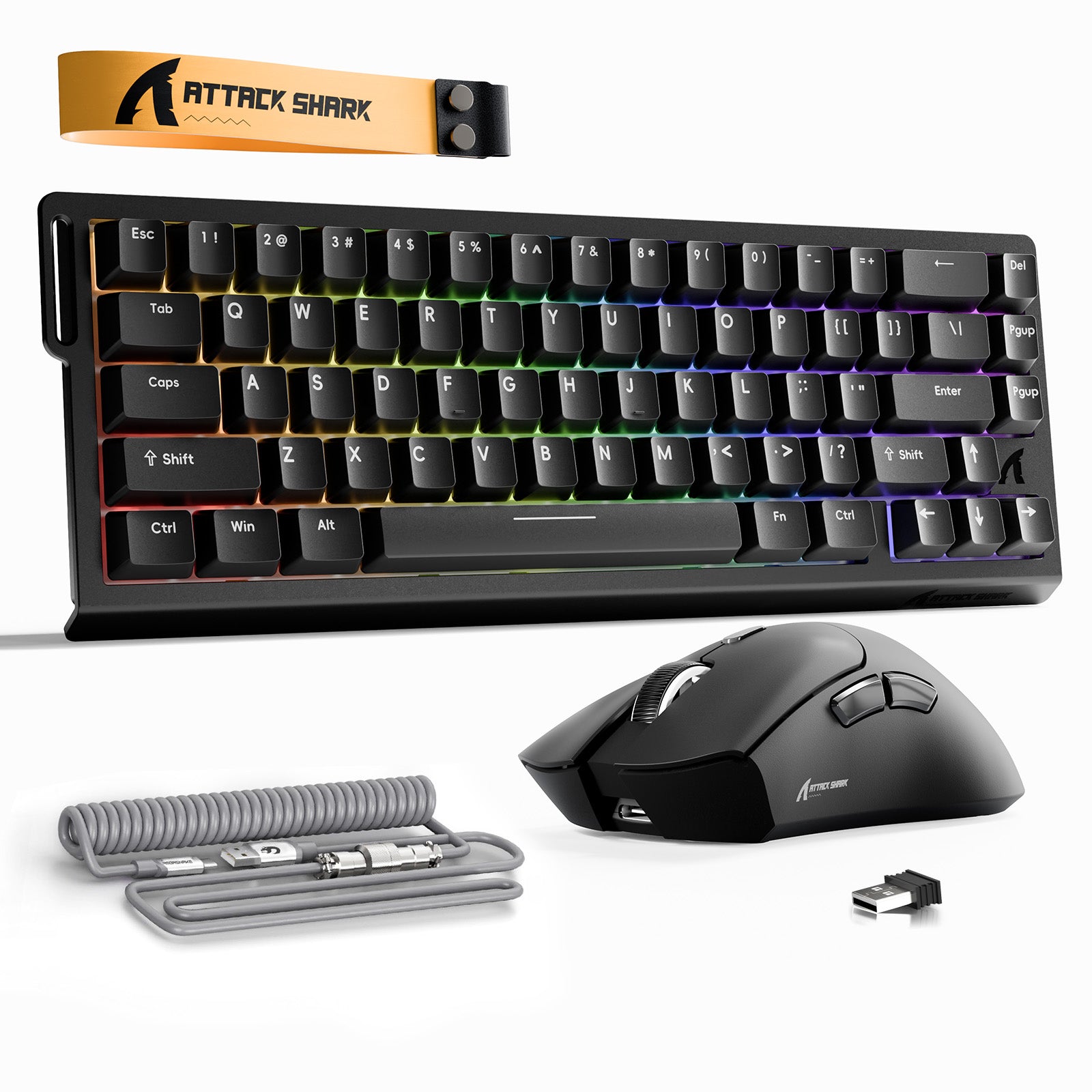 ATTACK SHARK X68HE Klawiatura Rapid Trigger + bezprzewodowa mysz do gier R1 + kabel spiralny C01 w zestawie