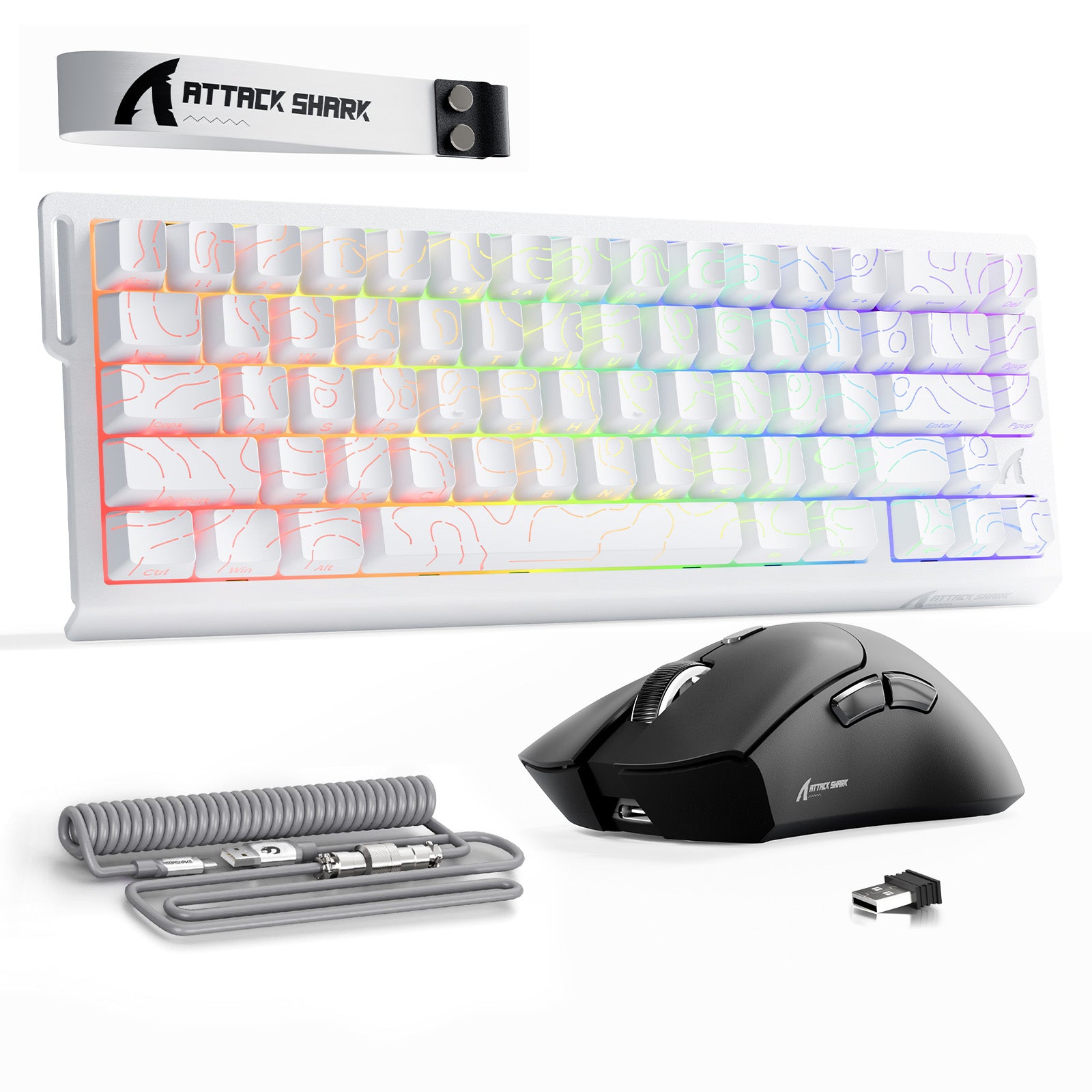 ATTACK SHARK X68HE Klawiatura Rapid Trigger + bezprzewodowa mysz do gier R1 + kabel spiralny C01 w zestawie
