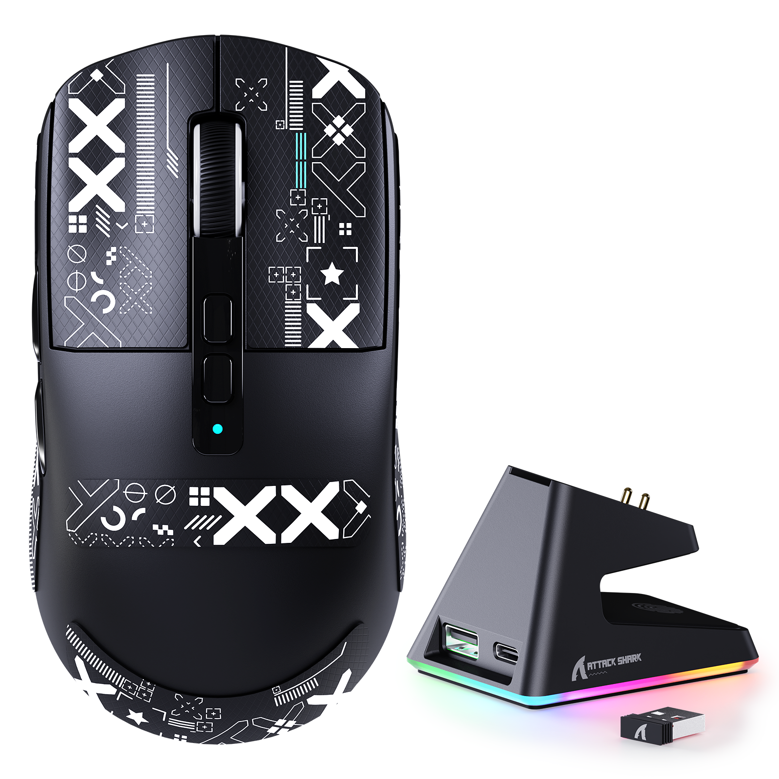 ATTACK SHARK X6 Mysz Gamingowa z Trzema Trybami z Stacją Ładującą