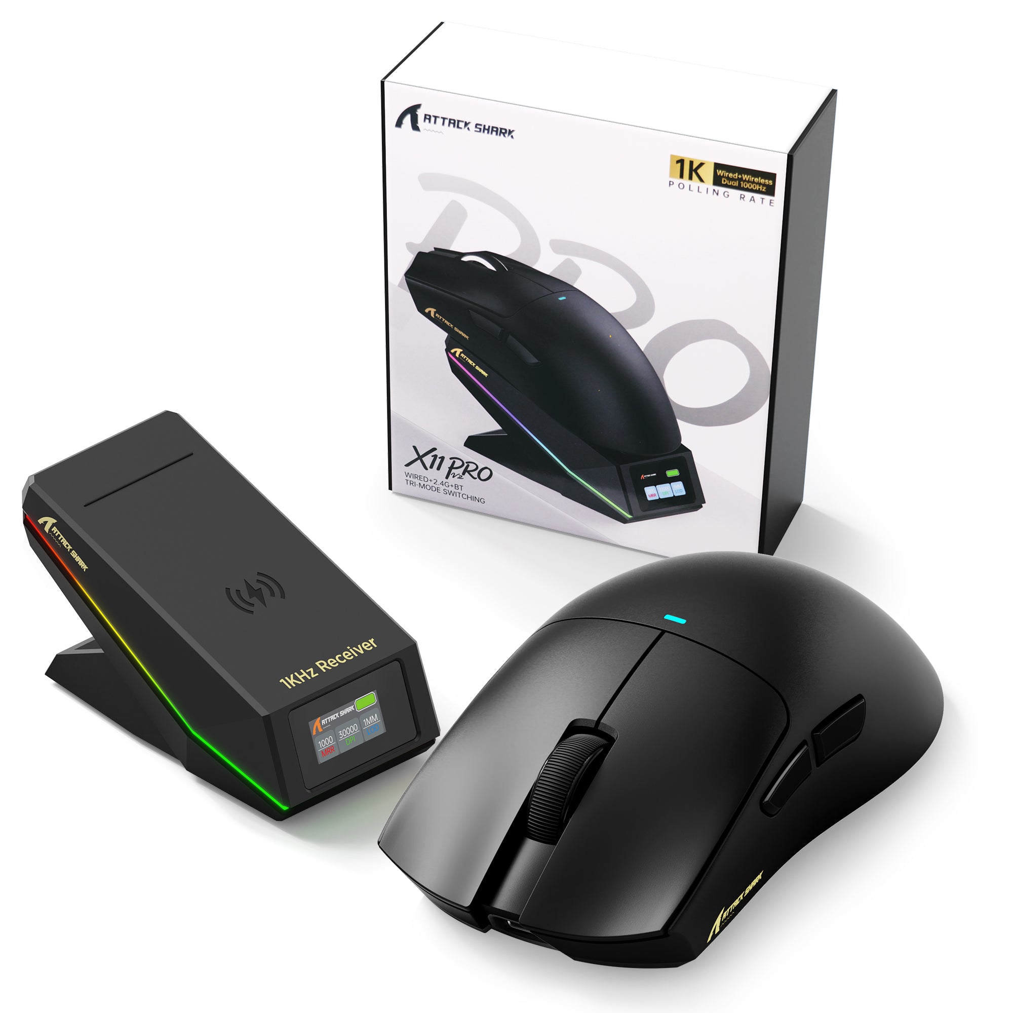 Bezprzewodowa mysz gamingowa ATTACK SHARK X11 PRO V2 z wyświetlaczem TFT i stacją ładującą